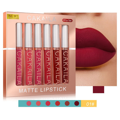 6pcs/pack lip gloss set, long-lasting non stick cup liquid lipstick velvet matte lip gloss