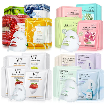 30Pcs Face Mask Sets Fresh Fruit Face Care Sheet Masks Hydrating Anti-aging Oil Control Acne Treatment Facial Mask Skin...