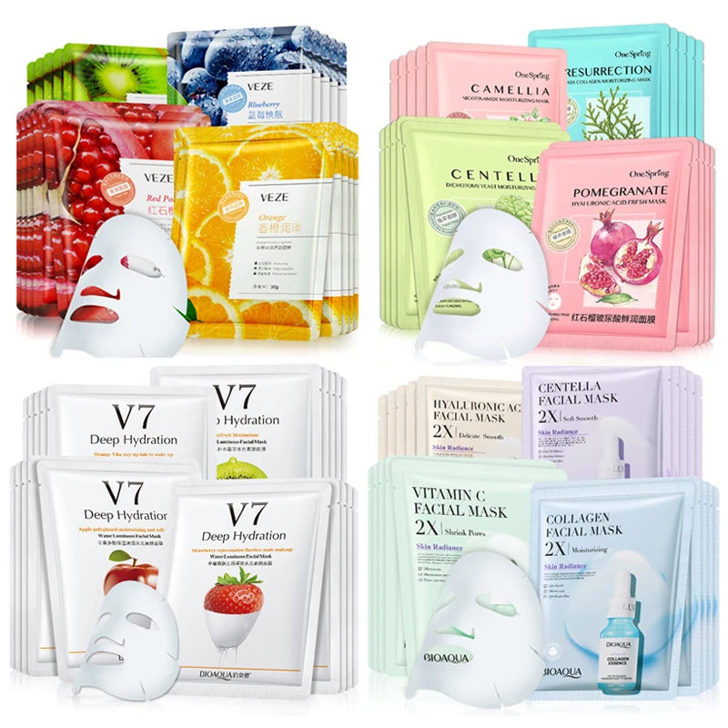 30Pcs Face Mask Sets Fresh Fruit Face Care Sheet Masks Hydrating Anti-aging Oil Control Acne Treatment Facial Mask Skin...