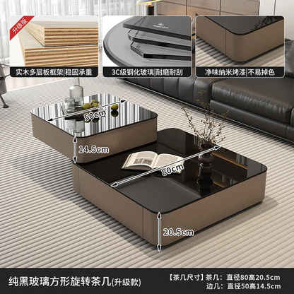 Luxury Italian Light Luxury Rotating Coffee Table Square 80cm Glass Wooden Coffee Tables Living Room Furniture...