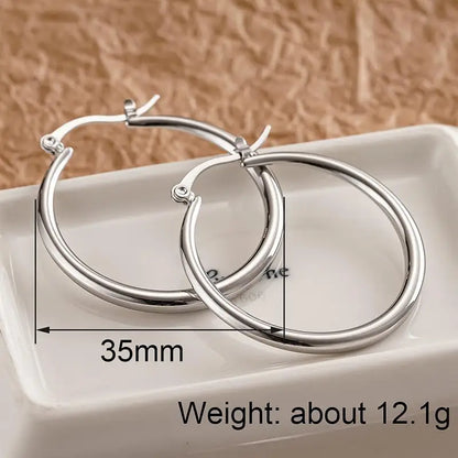 Huitan Fashion Stainless Steel Women Hoop Earrings Circle Wedding Party Luxury Lady Daily Wearable Accessories Chic Jewelry Gift