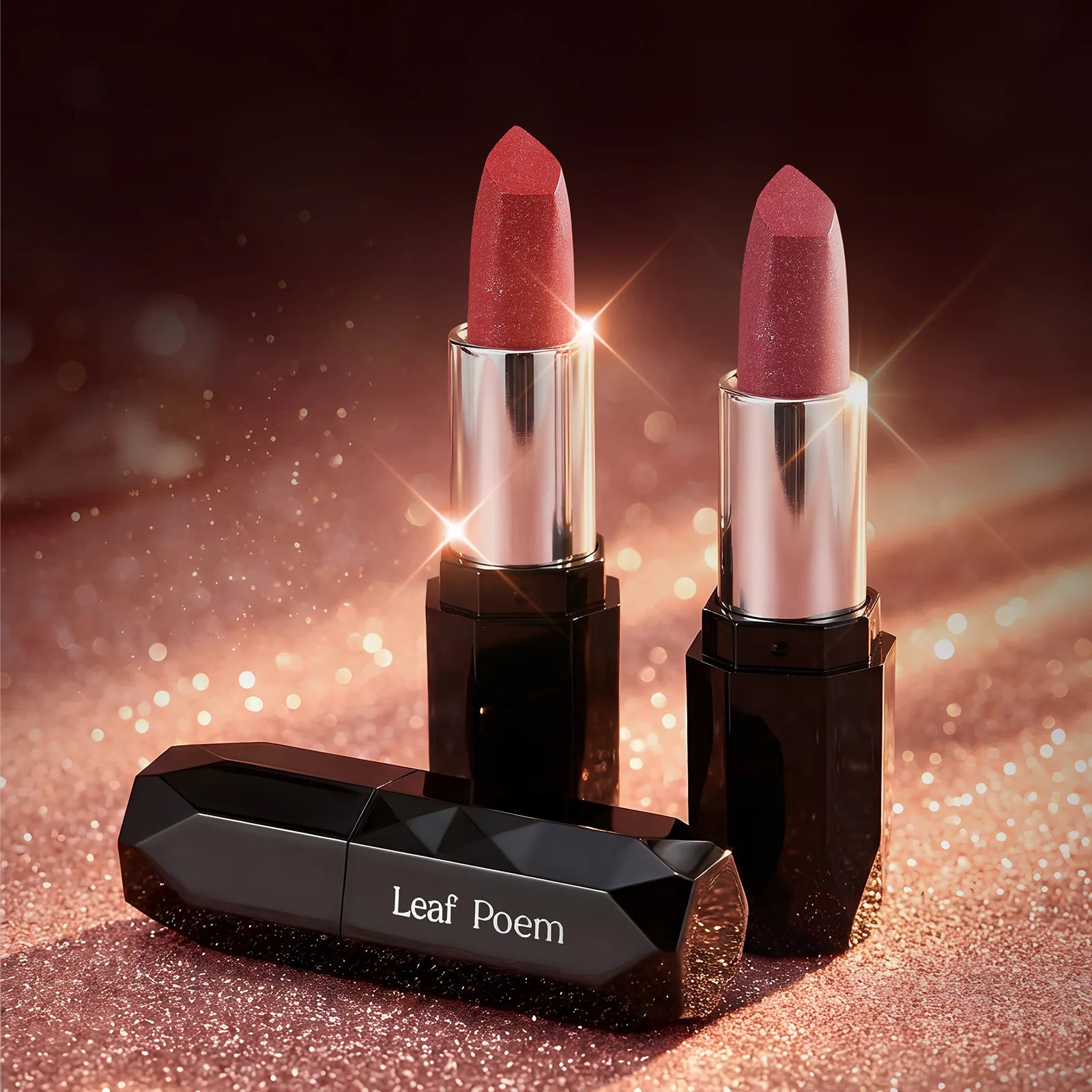 Nude Pink Pearlescent Glitter Matte Lipstick Metallic Waterproof Long Lasting Rose Pink Shimmer Diamond Lipstick Makeup Cosmetic - Kimlud