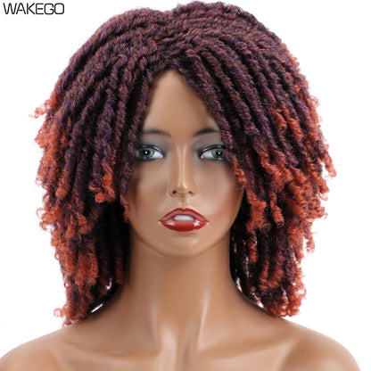 Ombre Short Dreadlock Wigs Blonde Grey Purple 27 30 350 Bug 12 Colors Wig Curly Synthetic Twist Faux Locs Wig Dreads...
