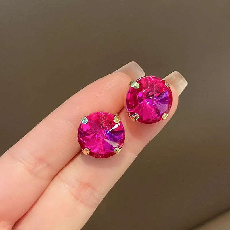 Rose Red Heart Crystal Earring Necklace Set Fashion Exaggerated Collarbone Chain Luxury Jewelry