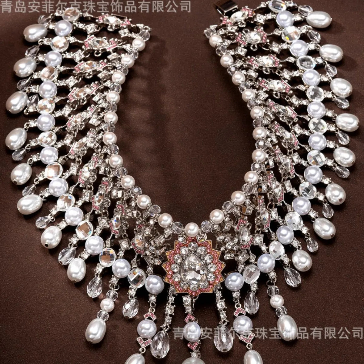 KEQIU Heavy industry imitation pearl tassel necklace, retro court Baroque style bridal dress, luxurious short necklace |...