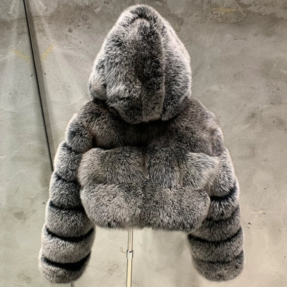 Women's Full Pelt Real Fox Fur Hooded Jackets, Long Sleeve Outwear, Winter Bomber, Female, 902