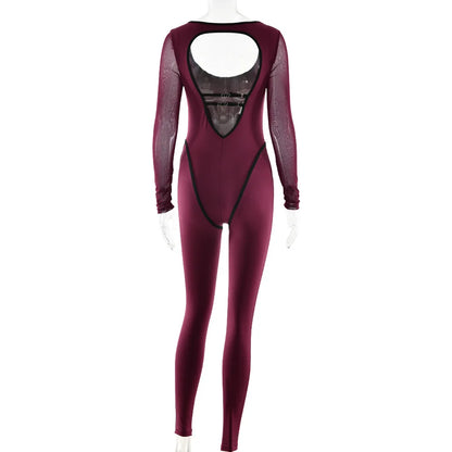 Long Sleeve Backless Sexy Jumpsuit Women Ladies Overalls Elegant Square Collar Striped Skinny Sporty Fitness Jumpsuits Clubwear - Kimlud