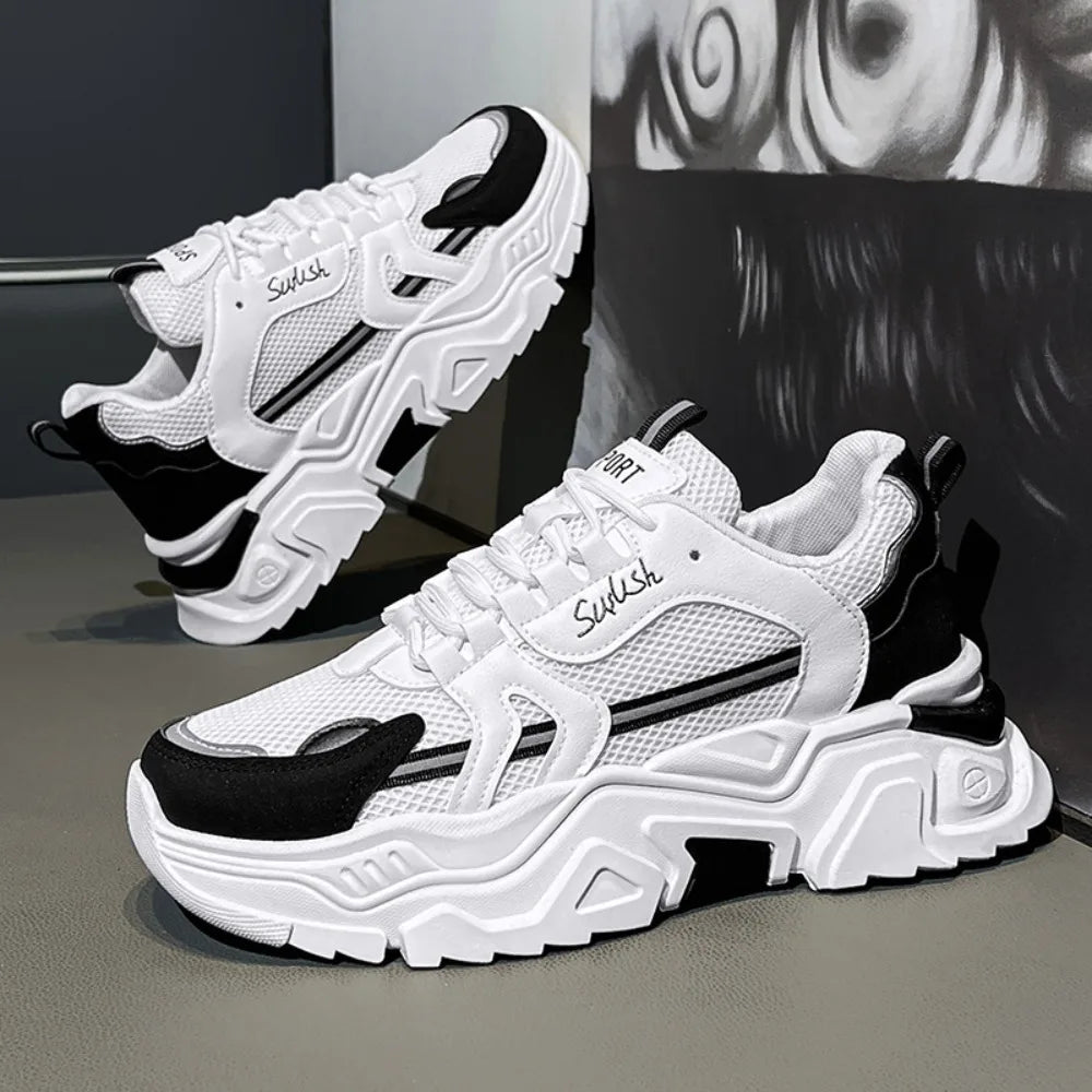 New Fashion Mens Thick Sole Platform Sneakers Breathable Mesh Lightweight Low Top Dad Shoes Casual Sports Walking Shoes - Kimlud