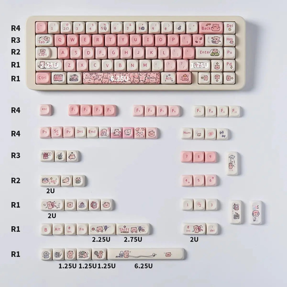 125 Keys Milky Way White Dye-Sublimation Keyboard Keycaps MOA Profile Cute PBT Key cap for Cherry MX Switches Gaming Keyboard
