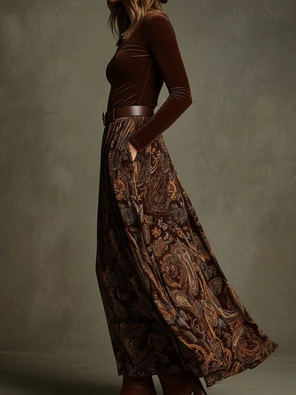 Autumn Winter Women's O Neck Pullover Top And Maxi Skirt Two-Piece Set Long Sleeve Chic Holiday Fashion Outfit Ladies Suits 2025