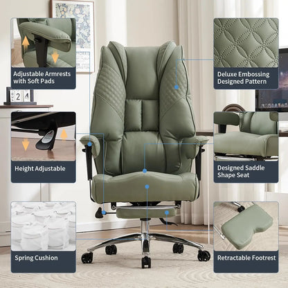 Ergonomic Executive Office Chair with Footrest, 400lbs Capacity, Lumbar Support for Back Pain Relief in Light Green |...