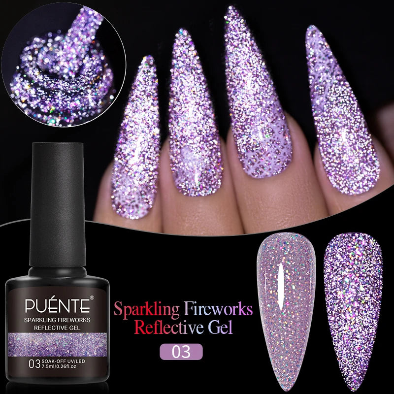 7.5ML Sparkling Reflective Glitter Gel Nail Polish Pink Purple Red Blue Colors Dark Flashing Nail Gel Soak Off UV Nail Varnish