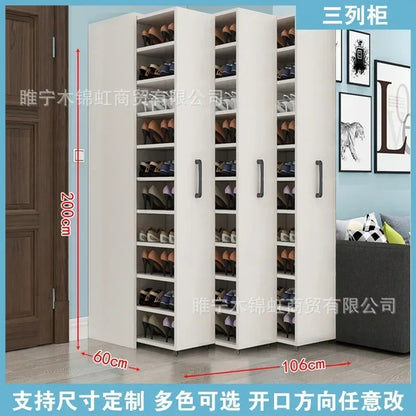 Sliding dustproof shoe cabinet, large capacity wheeled side pull shoe rack storage drawer type seam storage cabinet at home entr - Kimlud