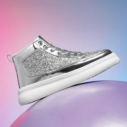 New High Top Men Sneakers Street Skateboard Shoes Bling Vulcanized Shoe Women Platform Shiny Casual Shoes Couple Sports Shoes