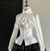 British Style Retro Dark Goth Handsome Black Trench Coat Women Girls Lolita Fake Two Vest White Coats Jacket Y2k Cosplay Clothes