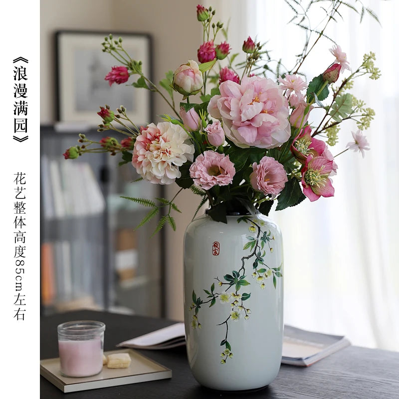 Chinese ceramic vase ornament, living room entrance floral art, home hydroponics creative simple round housewarming gift flower