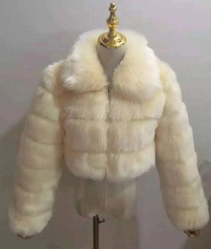 DEAT Fashion Women's Faux Fur Coat Lapel Zipper Long Sleeves Loose Thick Imitation  Fur Short Jacket Winter New 7AB6103