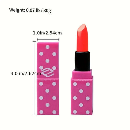 8 Colors Super Cute Girls Lipstick, Pink Polka Dots Design Long Lasting Non-fading Waterproof Velvet Lip Color, Non-Stick Cup