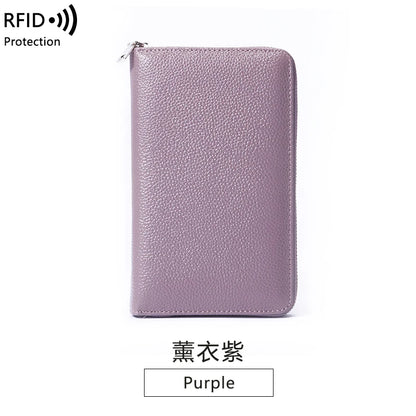 RFID Anti-Theft Cowhide Leather Wallet, Brush Head Layer, Long Passbook Passbook Passbook, Large Capacity Clutch Bag |...