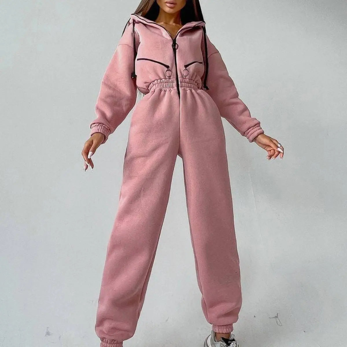 Long Sleeve Sports Casual Women's Hooded Overall Pants Jumpsuits Solid Color Jumpsuit Women One-Piece Suit - Kimlud