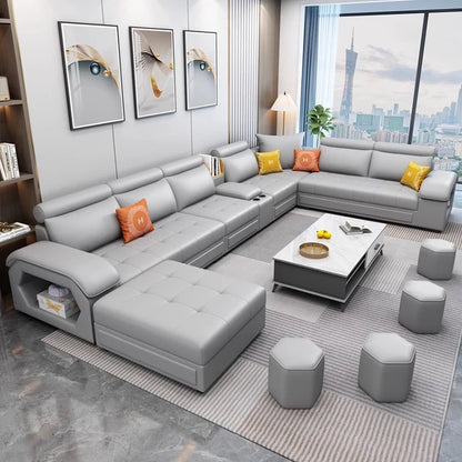 #For Modern Multifunctional U-Shaped Sofa Set Living Room Furniture Corner Sofa with Speakers 7 Seater Fabric Sofa Set*...