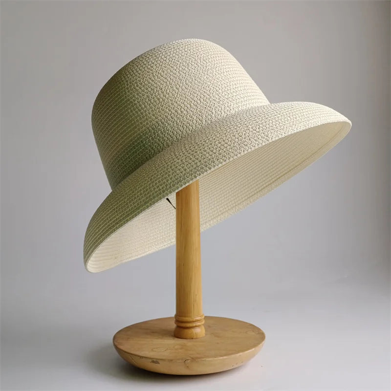 New Summer Sun Hats Ladies Solid Plain Elegant Wide Brim Hat Female Round Top Panama Floppy Straw Beach Hat Women |...