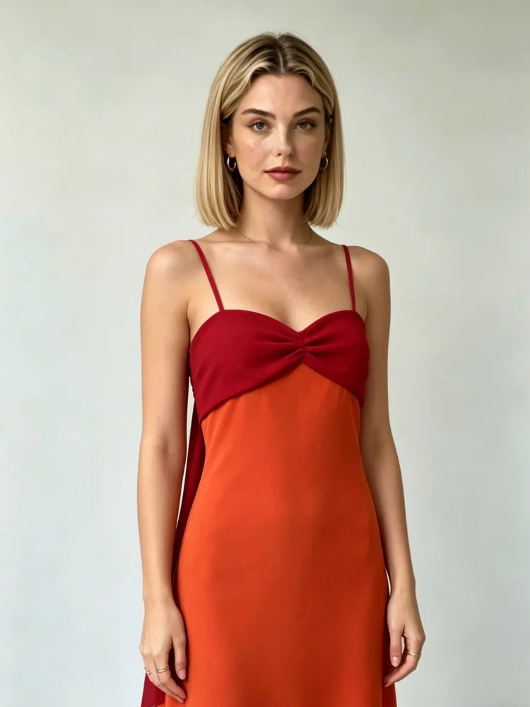 Women Color Blocking Scarf Collar Sling Dress Sexy Waist Cinching Split Bodycon Slim Fit Dresses 2026 Lady Highstreet...