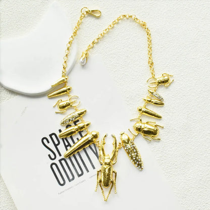 New Metal Alloy Gold-plated Multi Bugs Charms Chunky Necklace For Women Jewelry Exaggerated Sweater Necklace Accessories...