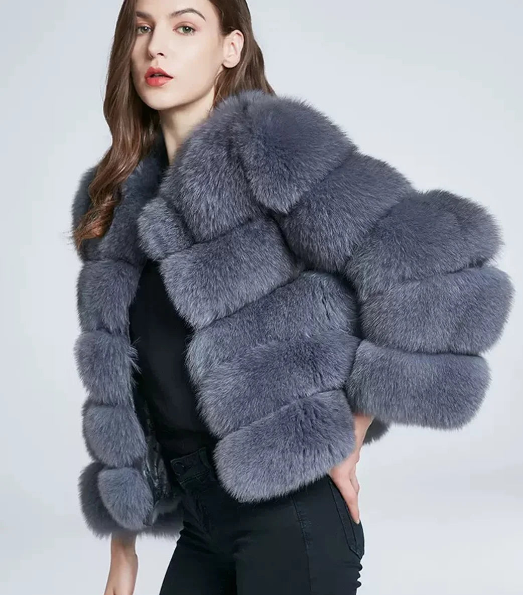 Ladies' real fox fur coat, detachable sleeves, 2-in-1 coat with variable vest