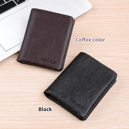 Plant Tanned Top Layer Genuine Cowhide Short Wallet RFID Blocking Large Capacity Card Slot Design ID Card Mirror Window...
