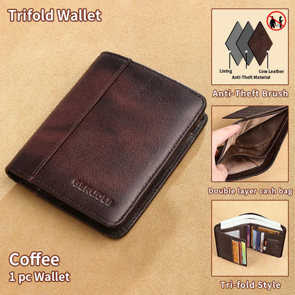 Compact Wallet, Made from Top-Grain Brown Leather with a Gradient Finish, Featuring Built-In RFID Protection Against...