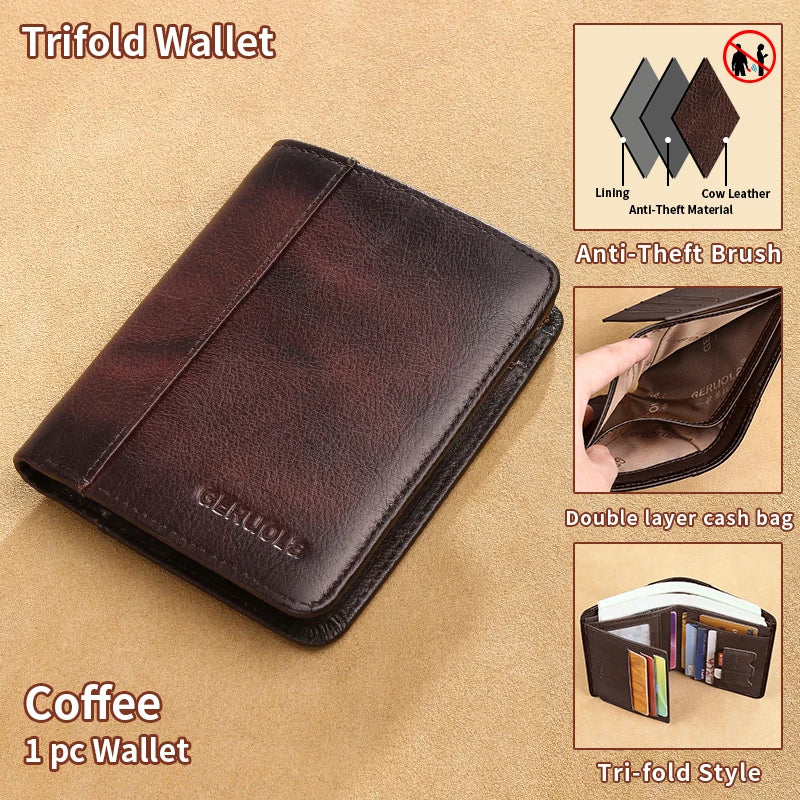 Compact Wallet, Made from Top-Grain Brown Leather with a Gradient Finish, Featuring Built-In RFID Protection Against...