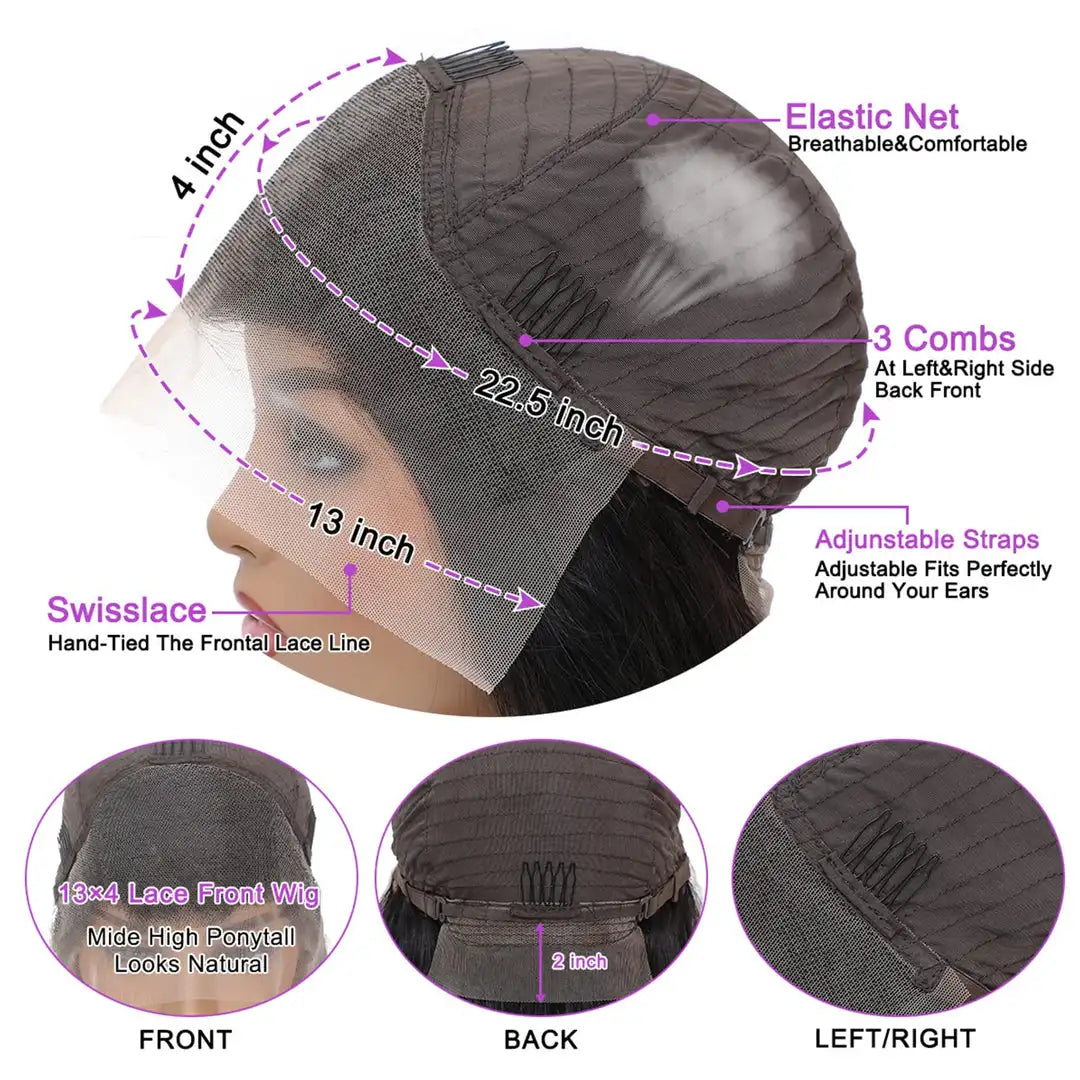 180% Density Natural Black Body Wave Human Hair Wigs HD Transparent Lace Frontal Wig Pre-Plucked Bleached Knots Lace...