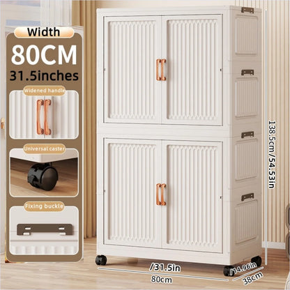 80cm no-installation folding storage cabinet, bedroom children's wardrobe, multi-layer storage box with wheels - Kimlud