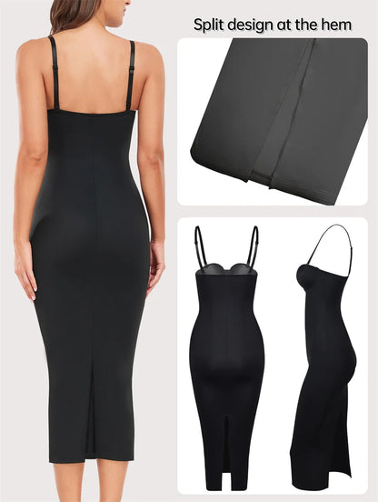 Wechey Slip Dress Tummy Control Shapewear Women Slimming Body Push Up Bras Lifts Breasts Underwear Slit Hemline