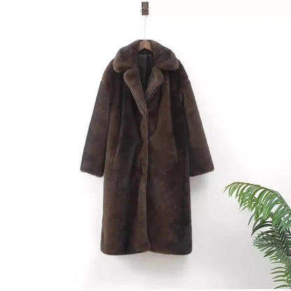 New women's autumn-winter fur coat imitation mink coat women's long whole mink mink fur suit collar casual