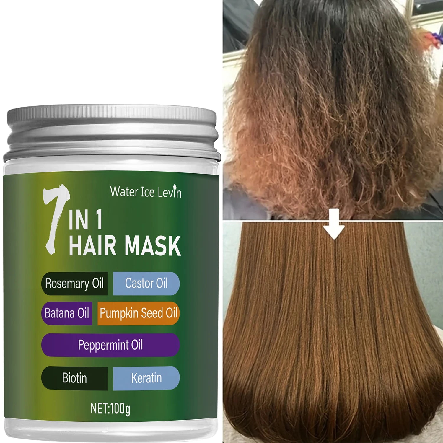 7-in-1 Hair Mask with Biotin & Keratin - Plant Oils Complex for Hydration & Shine - Frizz Control & Scalp Care | Kimlud...