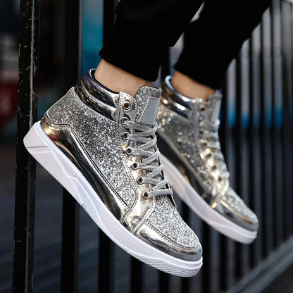 Spring and Autumn New Men Casual Shoes Non-slip Breathable Shoes Gold Sneaker High Top Leather Shoe Outdoor Big Size 45 46 47 48