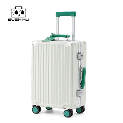 SUSHIMU Suitcase Travel Suitcase Men 20 24 26 Carry-On Luggage Women PC Aluminum Frame Trolley Case TSA password lock
