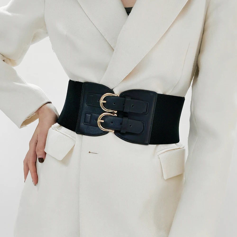 High sense retro pin buckle waist seal elastic elastic wide belt ladies fashion accessories