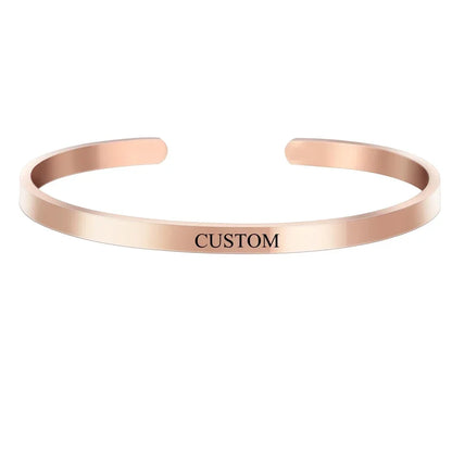 Customized Coordinate Engraved Name Text Heart Hole Cuff Bangle Personalized Bar Necklace Stainless Steel Bracelet Men...