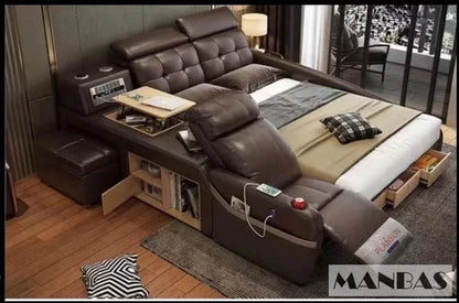 MINGDIBAO Massage Bed with Ultimate Comfort and Genuine Leather Multifunctional Frame - Bluetooth Speaker, Safe Air...