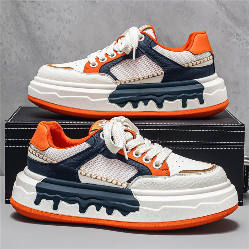 Men's Color-Blocked Thick-Soled Sneakers, Student Casual Wear-Resistant Skate Shoes, Breathable Street Fashion Men's Shoes 2026 New Model