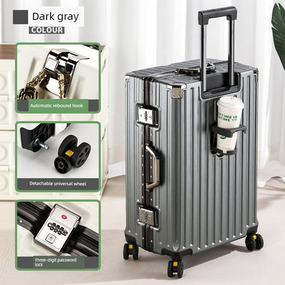 Multifunctional Luggage Women Men's Trolley Case 20-Inch Boarding Aluminum Frame Charging Large Capacity Travel Password Leather Case