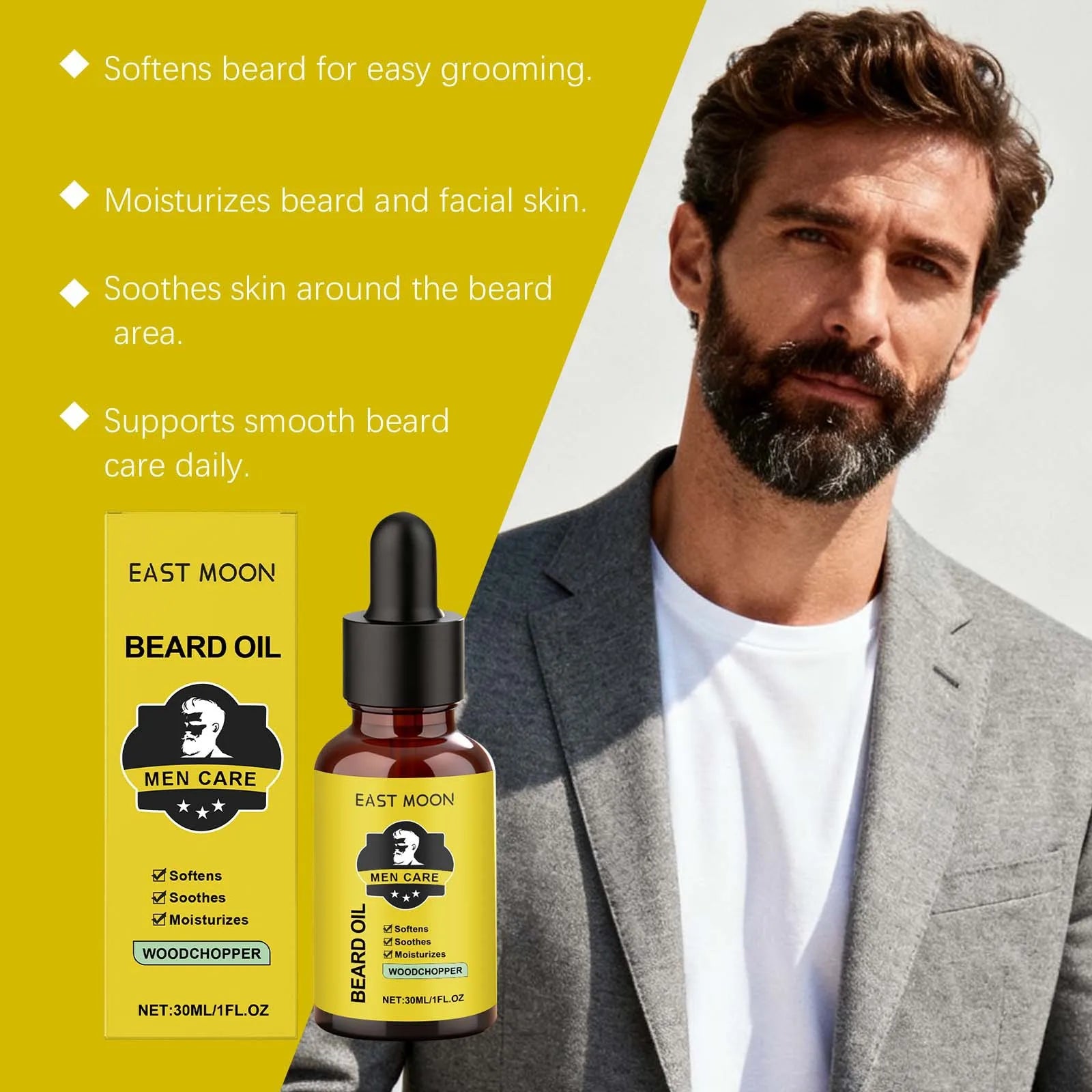 East Moon Men Beard Care Oil Effectively Nourish Quick Absorbing Grooming Soften Healthy Caring Natural Fragrance Beard...