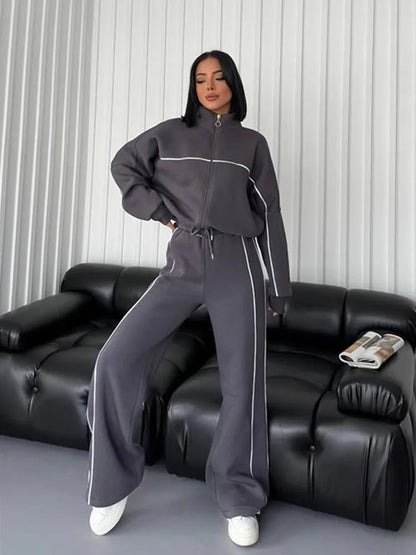womens clothing 2 pieces set Casual Sports Suits Long Sleeved Half High Collar Cardigan Sweater Trouser Tracksuit Women Clothing