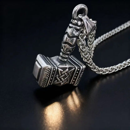 HNSP 316L Stainless Steel Norse Mythology Mjolnir Odin Rune Thor Hammer Pendant Necklace For Men Gift Viking Jewelry Accessories