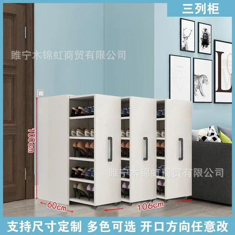 Sliding dustproof shoe cabinet, large capacity wheeled side pull shoe rack storage drawer type seam storage cabinet at...