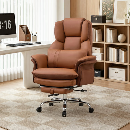 TCGBKAF Big and Tall Office Chair Executive Chair Brown PU Leather Criss Cross Chair with Adjustable Backrest and Flip...