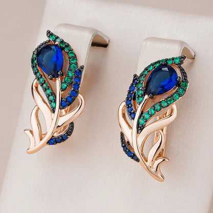 Kinel Hot Blue Natural Zircon Drop Earrings For Women 585 Rose Gold and Black Plating Vintage Crystal Leaf Daily Fine...